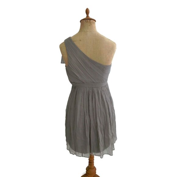 J Crew Kylie Bridesmaid Dress 42103 Sz 00P Gray Silk Chiffon One Shoulder U5 - Picture 2 of 3